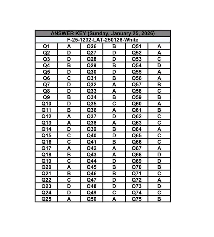 LAT Answer Key White