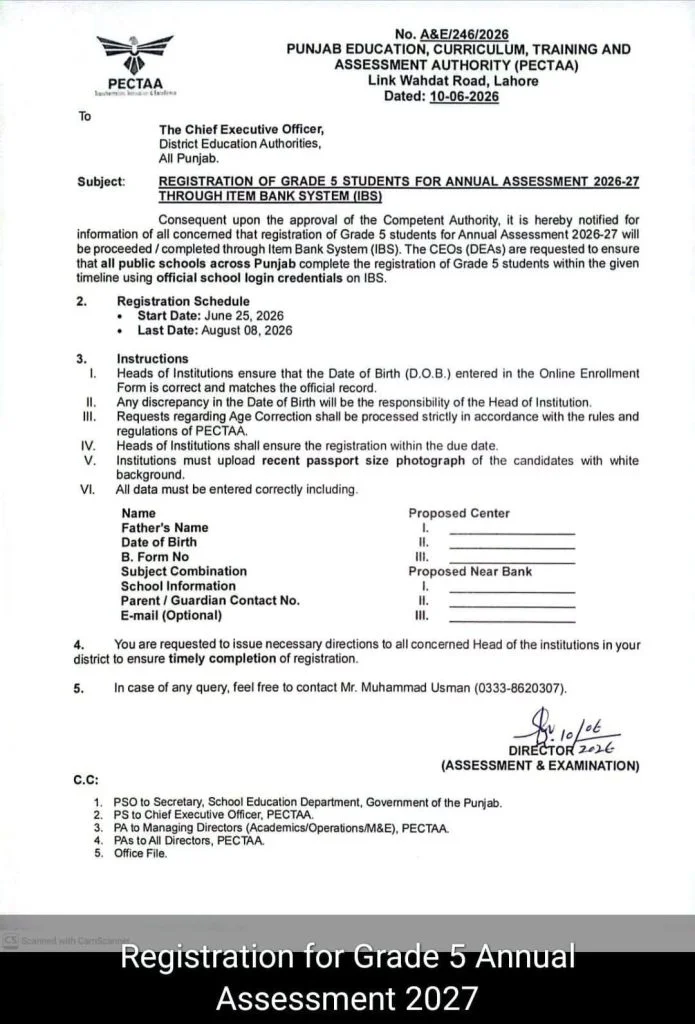 PECTAA-Grade-5-Registration-2026-Notification